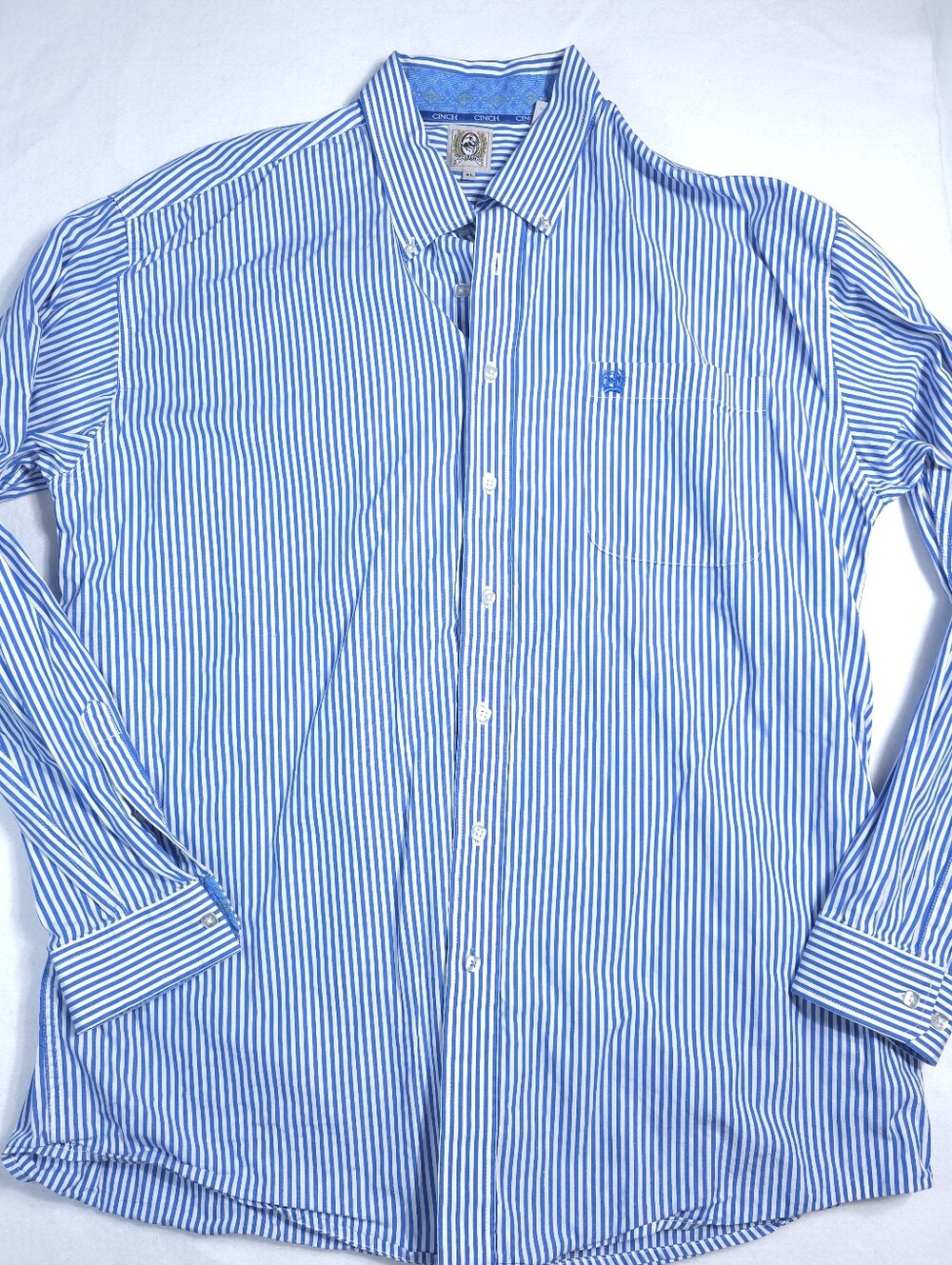 Cinch Western Shirt Mens XL Blue White Stripe Button Front Cotton Cowboy